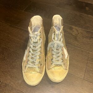 Golden Goose VSTAR High Top Gold Glitter Sneakers